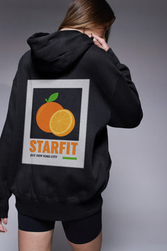 Siyah Oversize Hoodie Siyah – 3 İplik Şardonlu, Kapüşonlu Kanguru Cepli, Sırt Tam Portakal Baskı