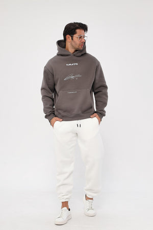 Kapüşonlu İçi Polar MM75 Baskılı Füme Oversize Hoodie Sweatshirt