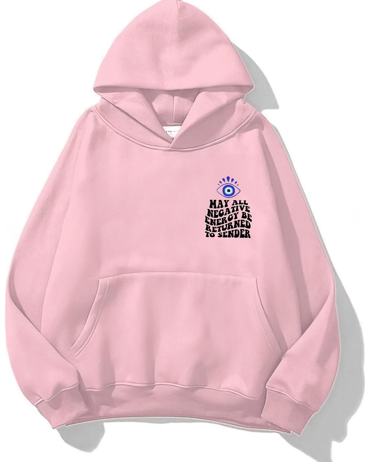 Kapüşonlu İçi Polar Kirpikli Nazar Boncuğu Baskılı Pembe Unisex Sweatshirt