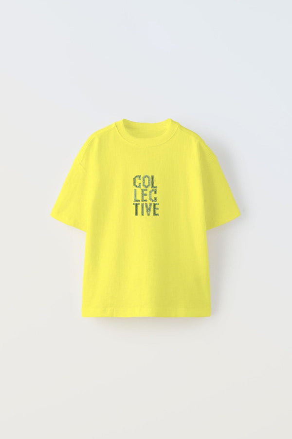 Collective Fly Knıt Yazılı Futbol Tasarım Baskılı Sarı Çocuk T-shirt