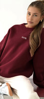 Kadın Oversize Sweatshirt AMORE Bordo – Bisiklet Yaka, 3 İplik Şardounlu Polar