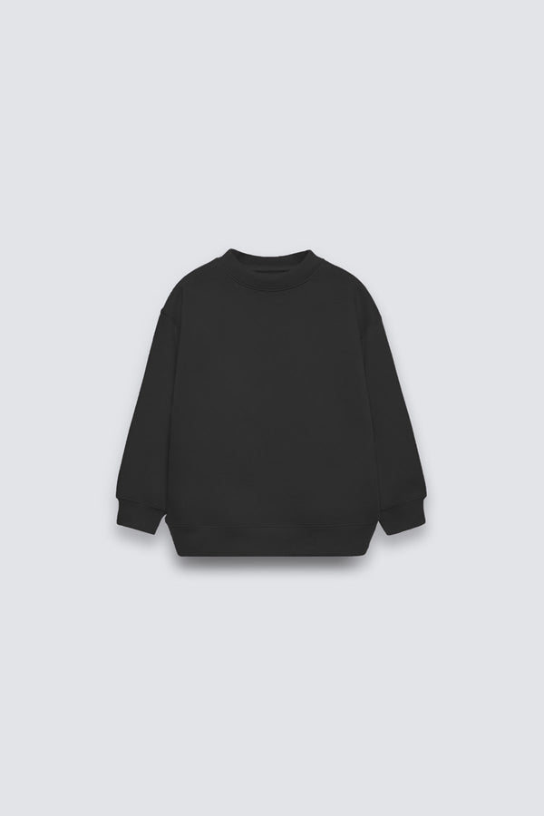 Siyah Çocuk Basic Bisiklet Yaka İçi Polar Oversize Sweatshirt