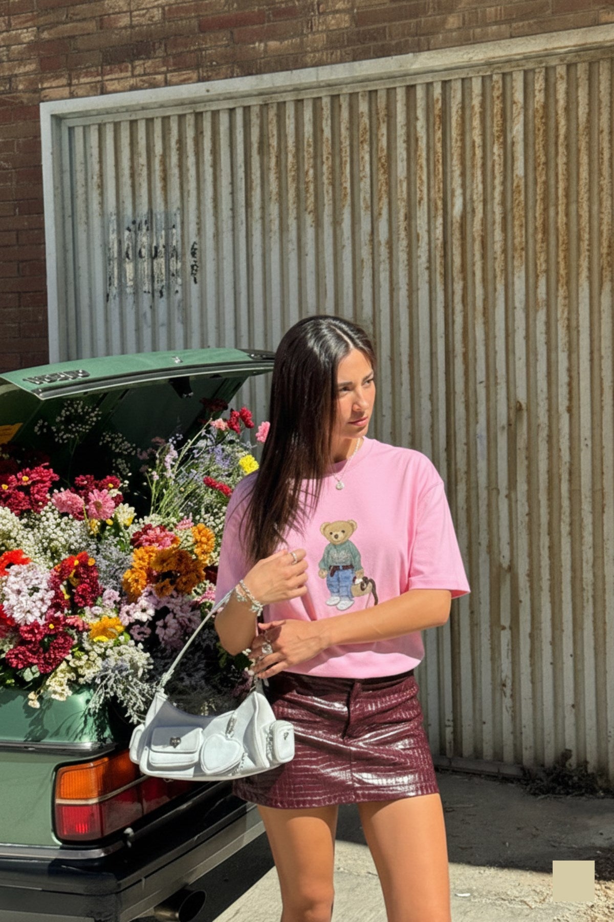 Kadın Oversize Tişört COZY Bear Baskılı Pembe – %100 Pamuk Compact Süprem 24/1