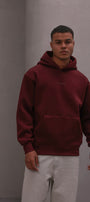 Erkek Oversize Sweatshirt Hoodie CHMP Yazlı Baskılı Bordo – Kapüşonlu, 3 İplik Polar, Kanguru Cepli