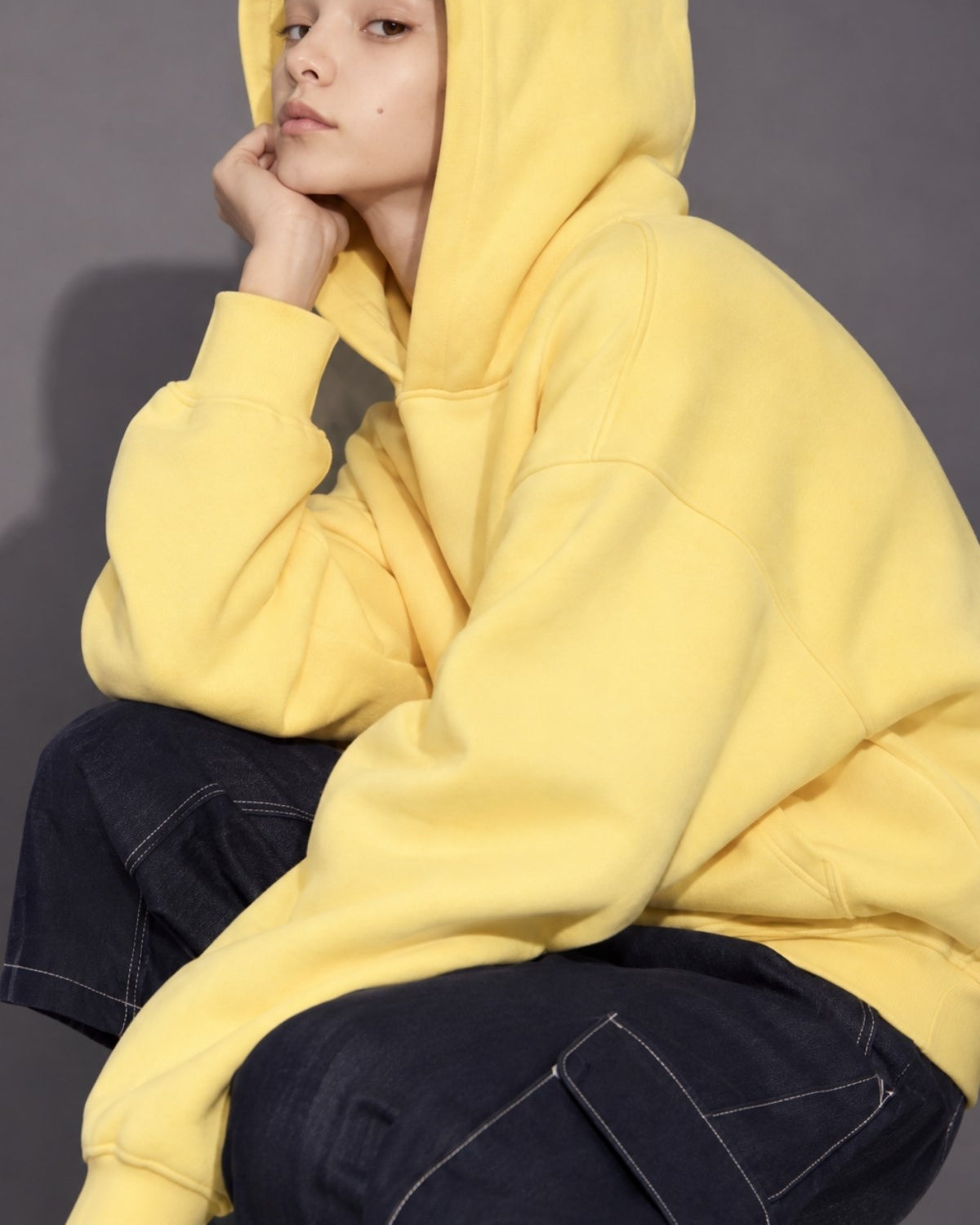 Kız Çocuk Oversize Basic Hoodie Sweatshirt Sarı – Kapüşonlu, Kanguru Cepli, 3 İplik Polar