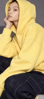 Kız Çocuk Oversize Basic Hoodie Sweatshirt Sarı – Kapüşonlu, Kanguru Cepli, 3 İplik Polar