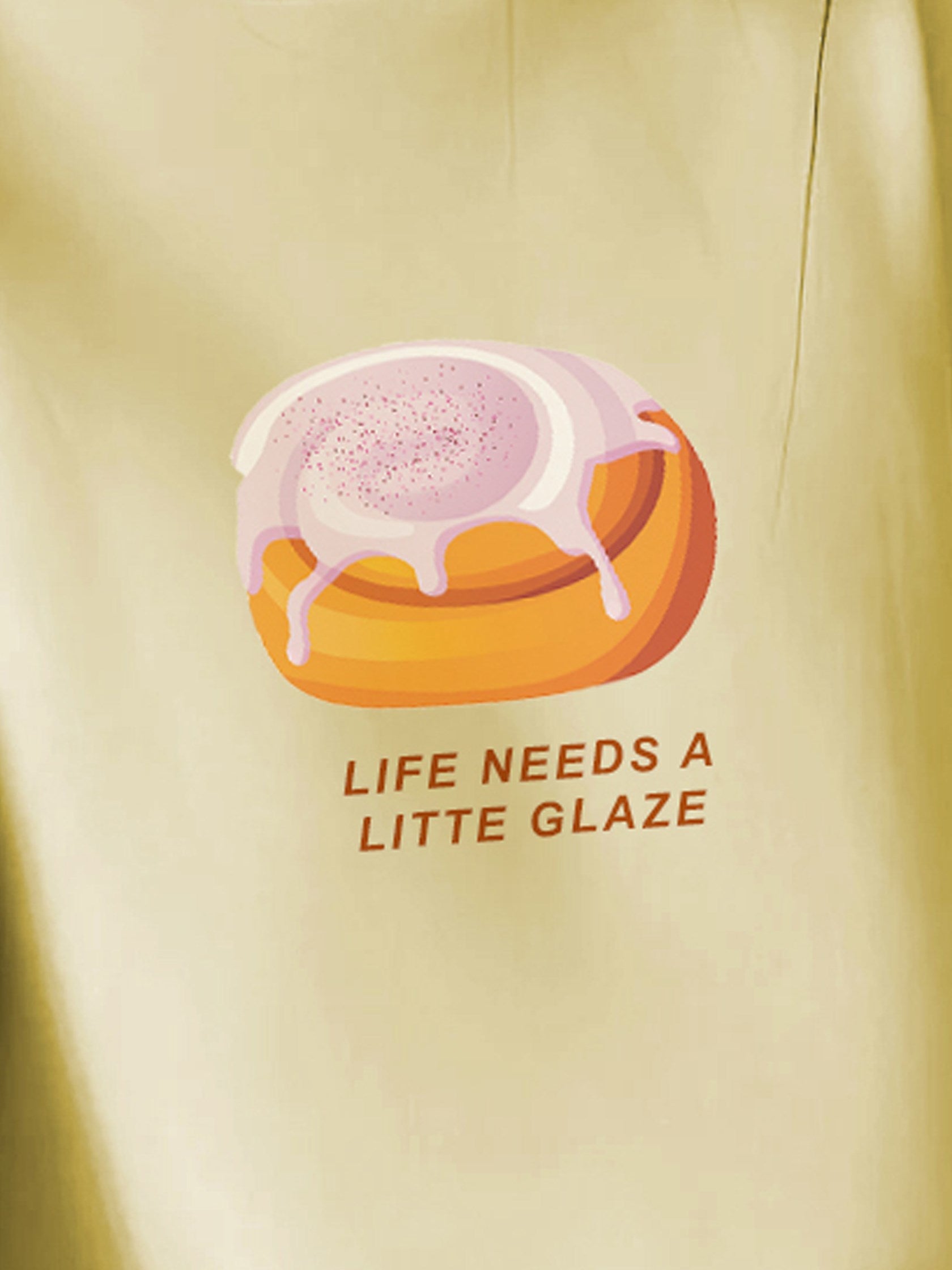 Kadın Oversize Sweatshirt Elbise Bakery Glazed Donut Baskılı Sarı – Bisiklet Yaka, 3 İplik Şardonlu Polar