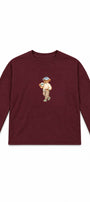 Kadın Relaxed Fit Sweatshirt Coffee Bear Baskılı Bordo – Bisiklet Yaka, 3 İplik Şardonsuz, Geniş Kol