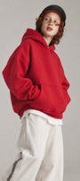 Erkek Çocuk Oversize Basic Hoodie Sweatshirt Kırmızı – Kapüşonlu, Kanguru Cepli, 3 İplik Polar