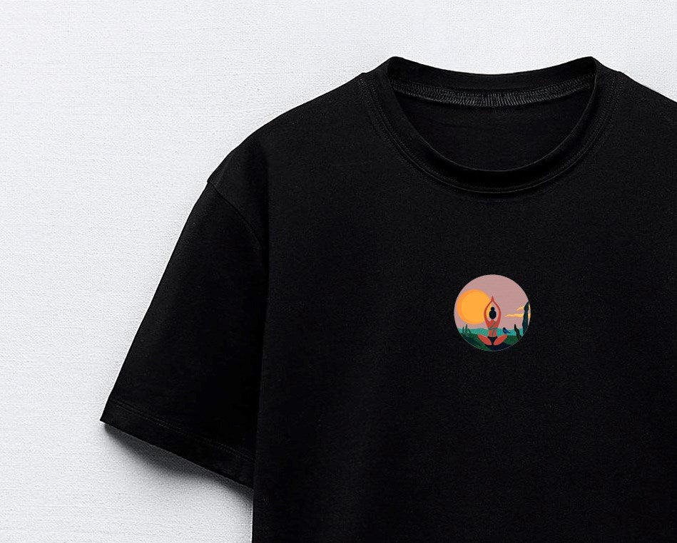 Yoga Art Manzara Tasarım Baskılı Siyah Kadın T-shirt