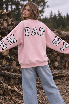 Kadın Oversize Sweatshirt Empathy 3D Baskılı Pembe – Bisiklet Yaka, 3 İplik Şardonlu Polar