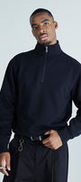 Erkek Lacivert Yarım Fermuarlı Sweatshirt 3 İplik Şardonlu Oversize Kesim