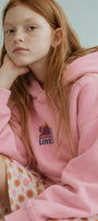 Kız Çocuk Oversize Hoodie Love Mount Baskılı Pembe – Kapüşonlu, Cepli, 3 İplik Polar