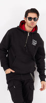 Arka Baskı Detaylı Live Good Life Yazılı Kapüşonlu Bağcıklı Fermuar Kapamalı Oversize Sweatshirt