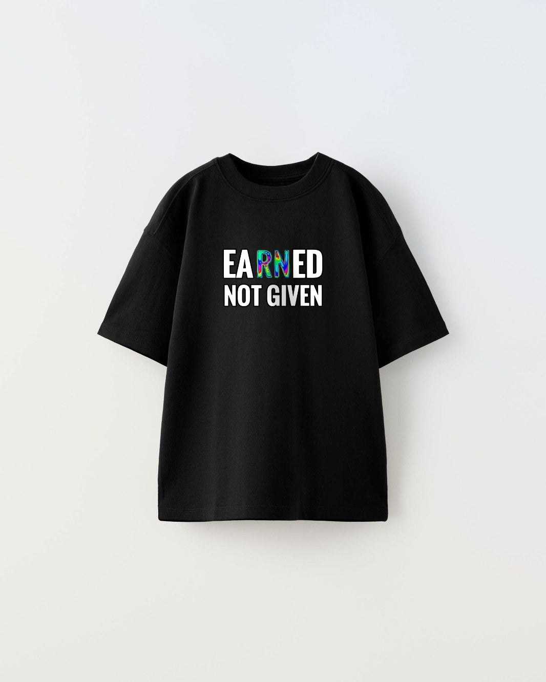 Earned Not Gıven Yazılı Futbol Tasarım Baskılı Siyah Çocuk T-shirt
