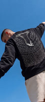 Erkek Oversize Sweatshirt Abyss Baskılı Siyah – Bisiklet Yaka, 3 İplik Şardonlu Polar