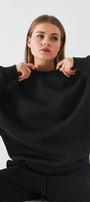 Unisex Oversize Sweatshirt Basic Siyah – Bisiklet Yaka, 3 İplik Şardonlu Polar