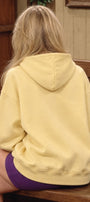 Kadın Oversize Hoodie Back To The 90’s Baskılı Sarı - Kapüşonlu, Kanguru Cepli, 3 İplik Polar