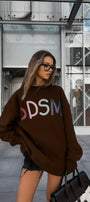 Kadın Oversize Sweatshirt Elbise Color Pop Baskılı Kahverengi – Bisiklet Yaka,3 İplik Şardonlu Polar