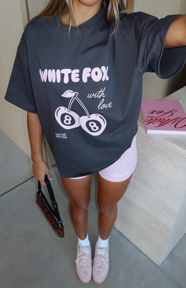 White Fox Kadın Füme With Love Limited Edition Baskılı Bisiklet Yaka Regular T-shirt