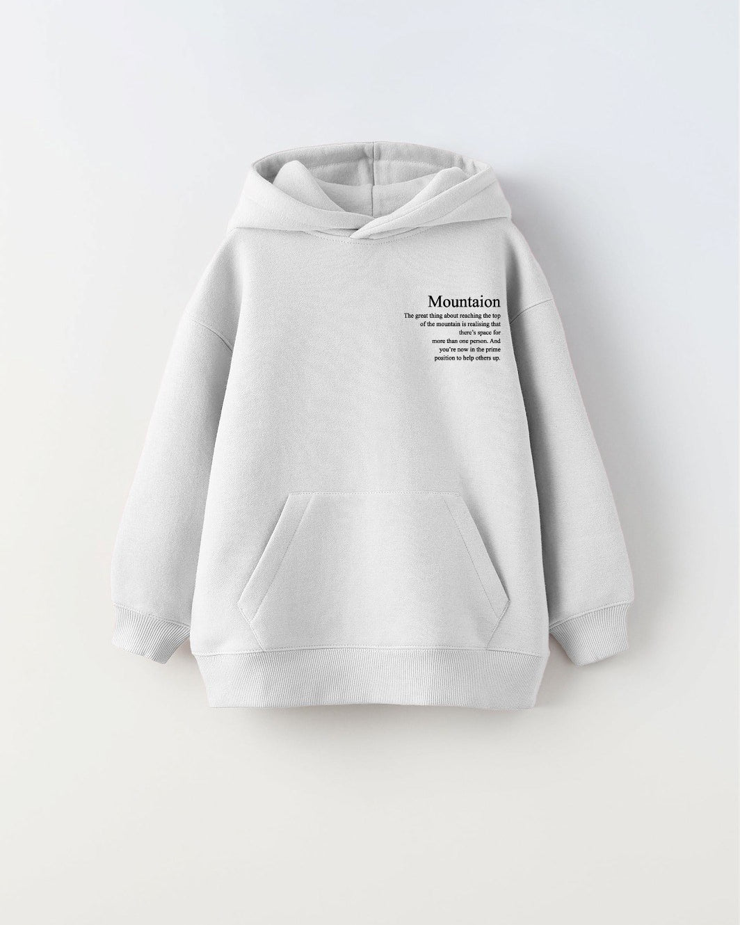 Beyaz Kapüşonlu İçi Polar Dağ Baskılı Unisex Çocuk Sweatshirt