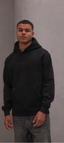 Erkek Oversize Sweatshirt Hoodie CHMP Yazlı Baskılı Siyah – Kapüşonlu, 3 İplik Polar, Kanguru Cepli
