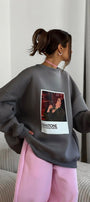 Kadın Oversize Sweat Elbise Füme – 3 İplik Şardonlu , Bisiklet Yaka, Pantone - prenses baskılı