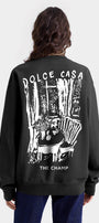 Kadın Oversize Sweatshirt Dolce Casa Baskılı Füme Konsept – Bisiklet Yaka, 3 İplik Şardonlu Polar
