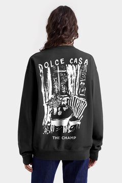 Kadın Oversize Sweatshirt Dolce Casa Baskılı Füme Konsept – Bisiklet Yaka, 3 İplik Şardonlu Polar