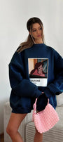 Kadın Oversize Sweat  – 3 İplik Şardonlu Polar, Bisiklet Yaka, Pantone – Prenses Baskılı