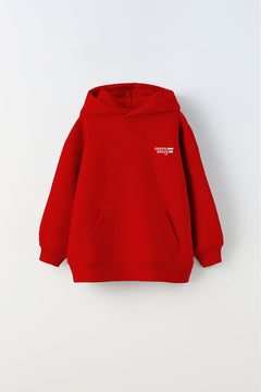 Kapüşonlu İçi Polar Great View Yazı Baskılı Kırmızı Unisex Çocuk Hoodie Sweatshirt
