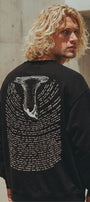 Erkek Oversize Sweatshirt Abyss Baskılı Siyah – Bisiklet Yaka, 3 İplik Şardonlu Polar