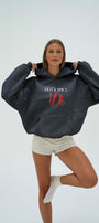 Kadın Oversize Sweatshirt Hoodie Hot & Spicy Baskılı Füme Melanj – Kapüşonlu, 3 İplik Şardonlu Polar