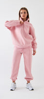 Unisex Oversize Eşofman Takımı Basic Pembe – Fermuarlı Dik Yaka, Lastikli Paça, 3 İplik Polar