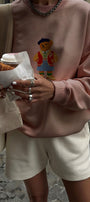Kadın Oversize Sweatshirt Campus Bear Baskılı Pembe – Bisiklet Yaka, 3 İplik Şardonlu Polar