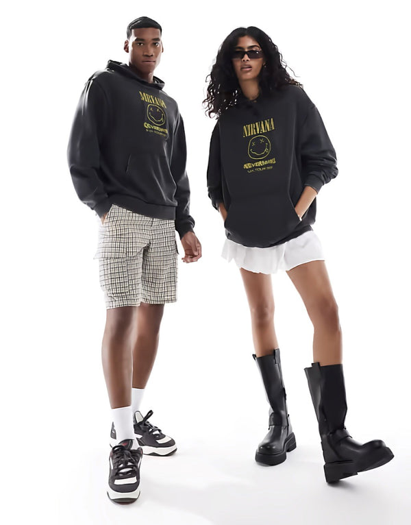 Kapüşonlu İçi Polar Nirvana Nevermind Yazı Baskılı Füme Oversize Hoodie Sweatshirt