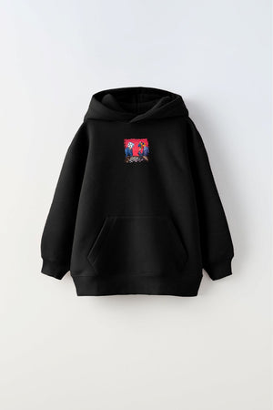 Kapüşonlu İçi Polar Satranç Baskı Siyah Unisex Çocuk Hoodie Sweatshirt