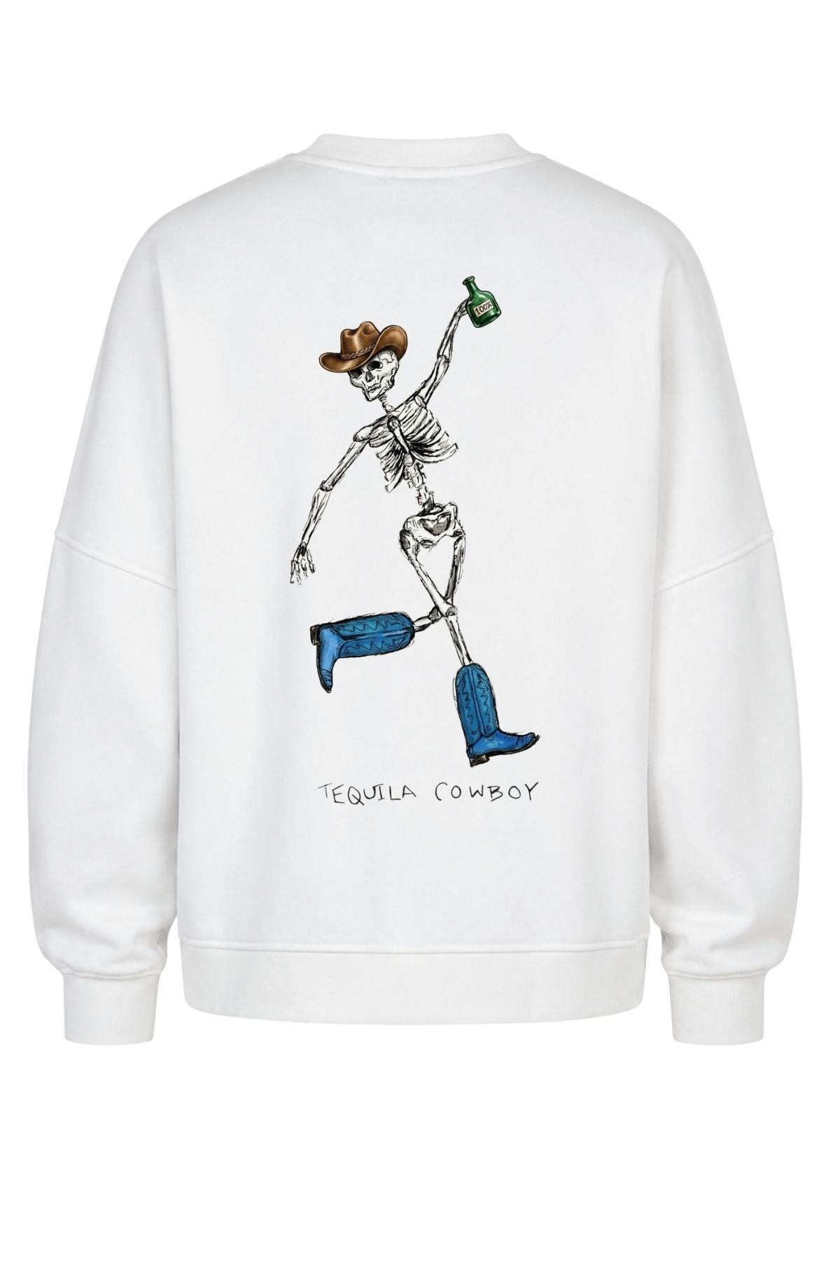 Erkek Oversize Sweatshirt Western Spirit Baskılı Beyaz – Bisiklet Yaka, 3 İplik Şardonlu Polar