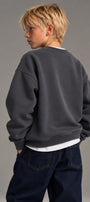 Erkek Çocuk Oversize Sweatshirt Basic Füme – Bisiklet yaka, 3 iplik şardonlu polar