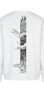 Erkek Oversize Sweatshirt Heron Line Baskılı Beyaz – Bisiklet Yaka, 3 İplik Şardonlu Polar