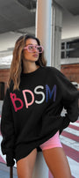 Kadın Oversize Sweatshirt Elbise Color Pop Baskılı Siyah – Bisiklet Yaka, 3 İplik Şardonlu Polar