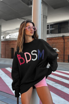 Kadın Oversize Sweatshirt Elbise Color Pop Baskılı Siyah – Bisiklet Yaka, 3 İplik Şardonlu Polar
