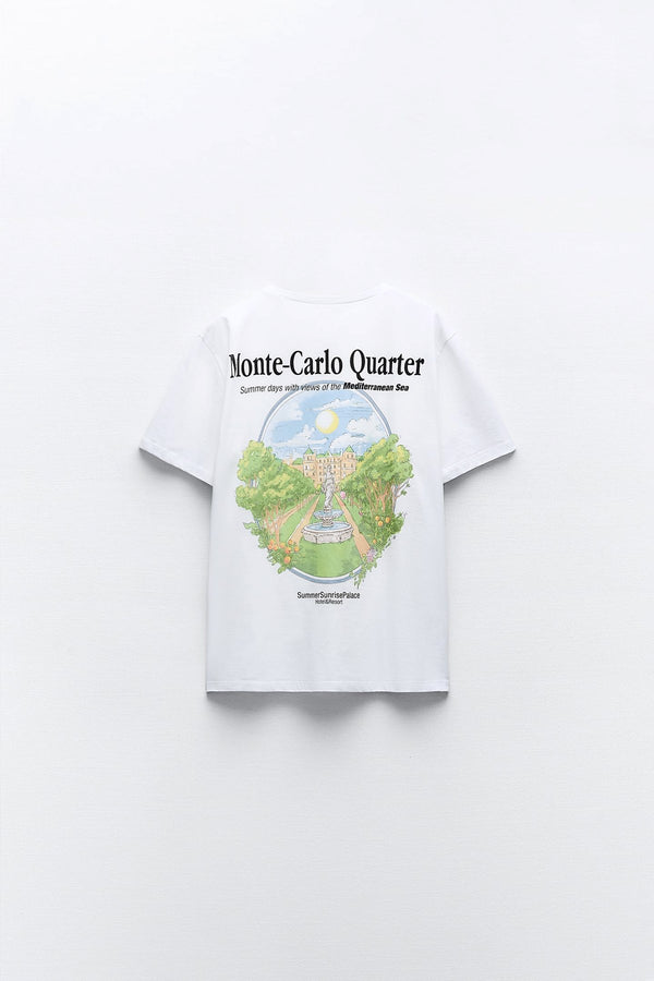 Monte Carlo Yazılı Beyaz Kadın T-Shirt