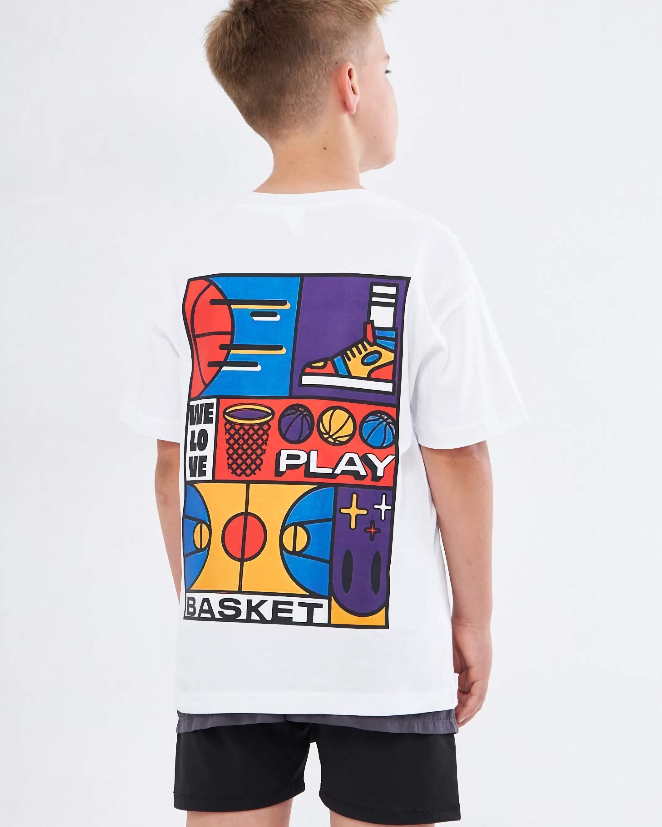 Basketbol Tasarım Baskılı Beyaz Çocuk T-shirt