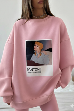 Kadın Oversize Sweat Elbise Pembe – 3 İplik Şardonlu , Bisiklet Yaka, Pantone – prenses baskılı