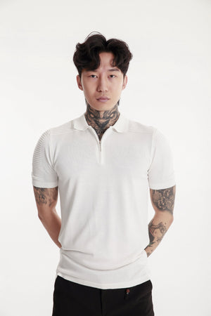Polo Yaka Erkek Triko Örme T-shirt Beyaz