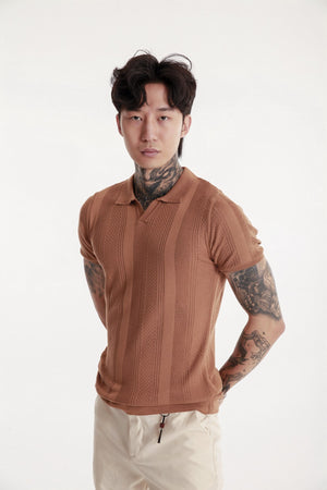 Polo Yaka Erkek Triko Örme T-shirt Kahve