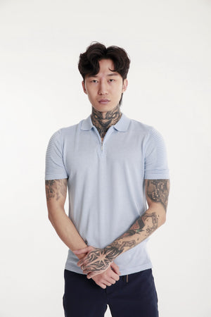 Polo Yaka Erkek Triko Örme T-shirt Mavi