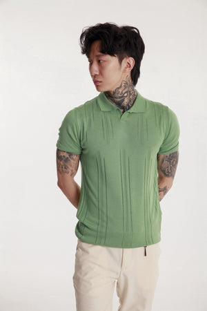 Polo Yaka Erkek Triko Örme T-shirt Yeşil